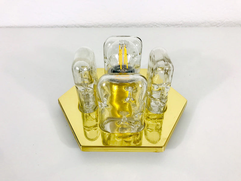 Brass and Murano Flush Mount by Doria Leuchten, Germany, 1960s