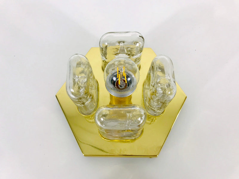 Brass and Murano Flush Mount by Doria Leuchten, Germany, 1960s