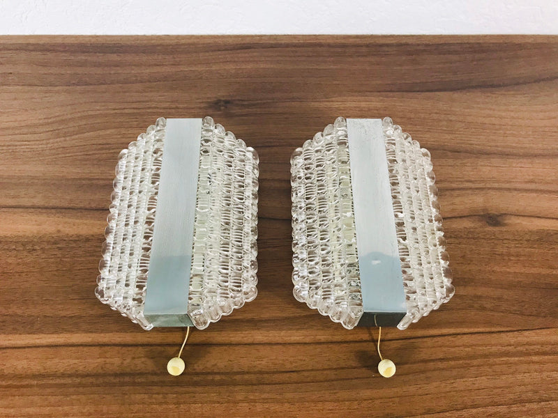 Pair of Metal and Glass Wall Lamps by Kaiser Leuchten, Germany, 1970s
