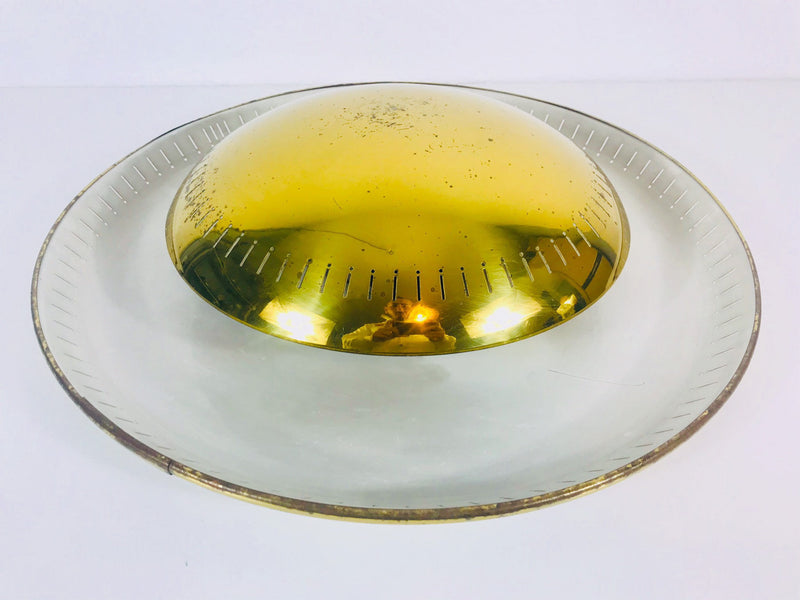 Mid Century Modern Brass and Aluminium Flush Mount by Hillebrand, Germany, 1950s