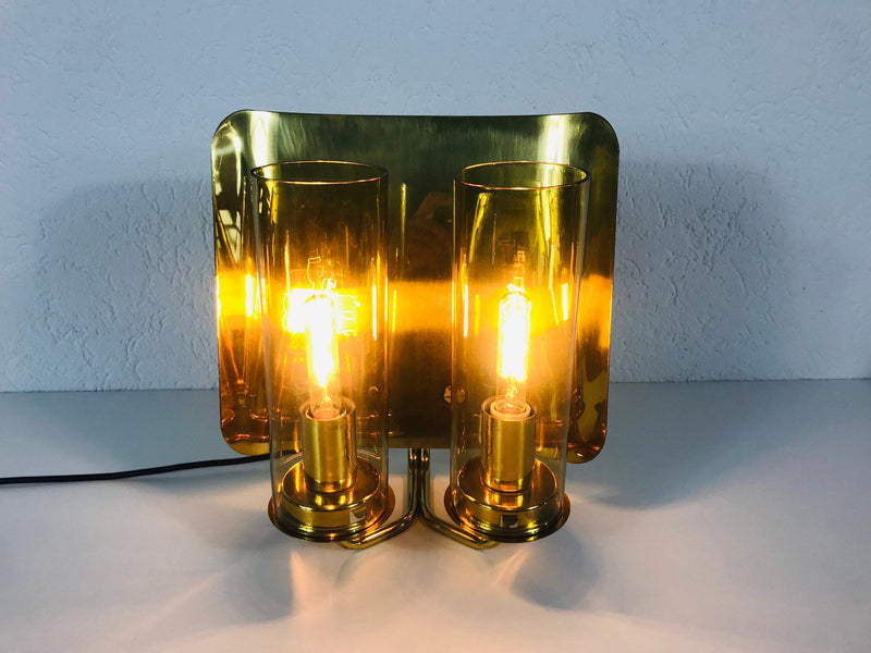 Pair of Glass and Brass Wall Lamps by Hans-Agne Jakobsson for AB Markaryd, Sweden, 1960s