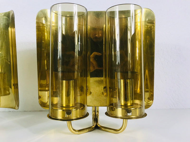 Pair of Glass and Brass Wall Lamps by Hans-Agne Jakobsson for AB Markaryd, Sweden, 1960s