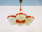 Mid-Century 6-Arm Red Ceiling Lamp from Kaiser, Germany, 1960s