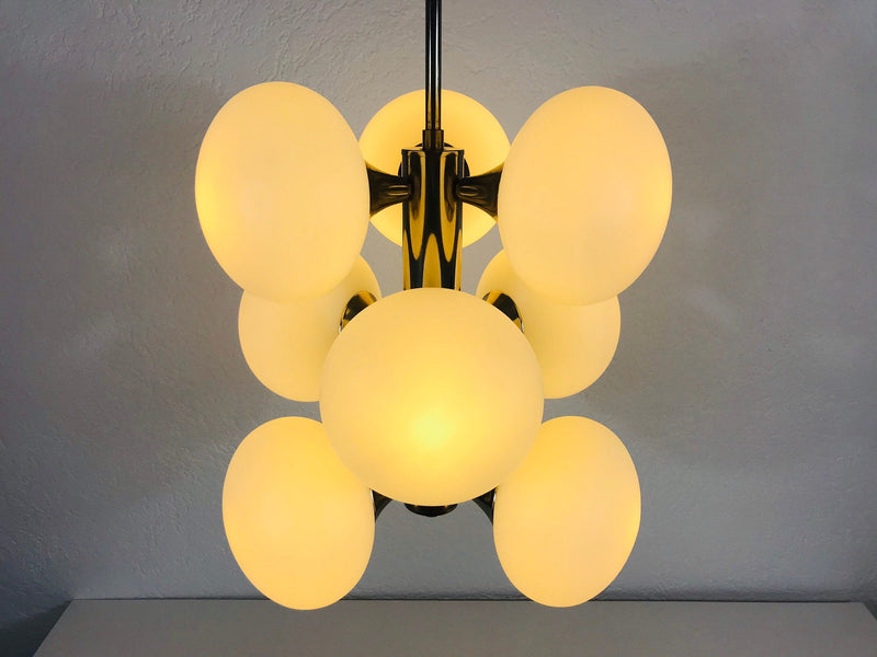 Mid-Century 9-Arm Chrome Ceiling Lamp from Kaiser, Germany, 1960s