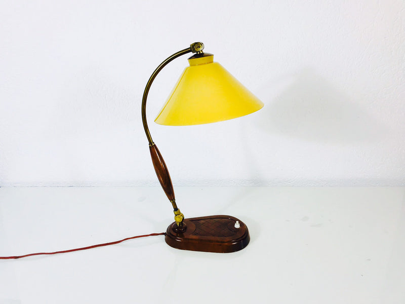 Art Deco Wood and Brass Table Lamp, Germany, 1940s