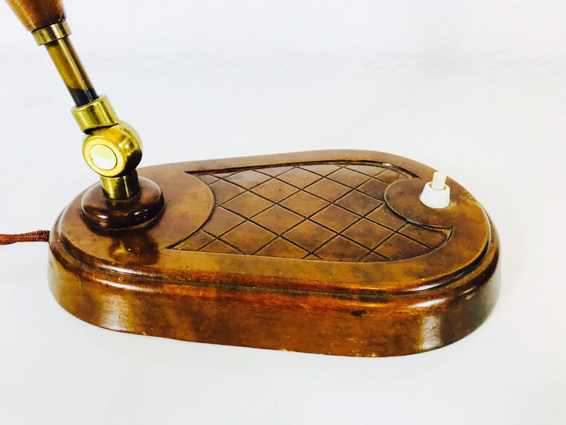 Art Deco Wood and Brass Table Lamp, Germany, 1940s