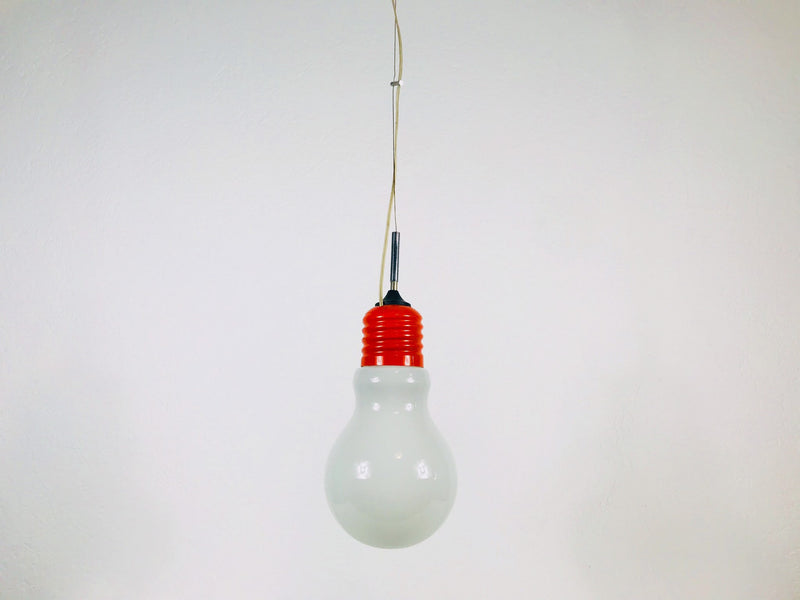 Italian Space Age Orange Metal Hanging Lamp, Italy,  1970s