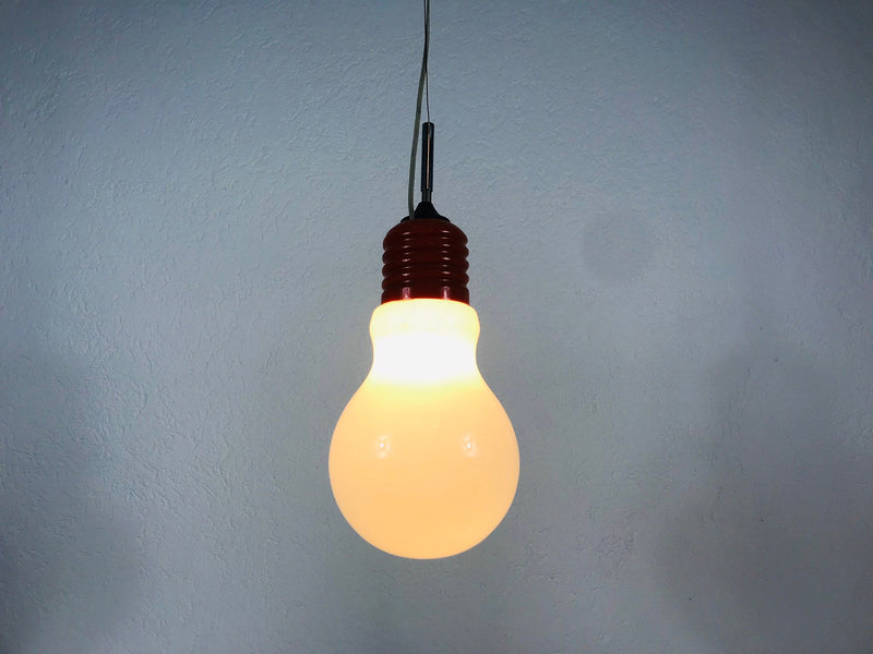 Italian Space Age Orange Metal Hanging Lamp, Italy,  1970s