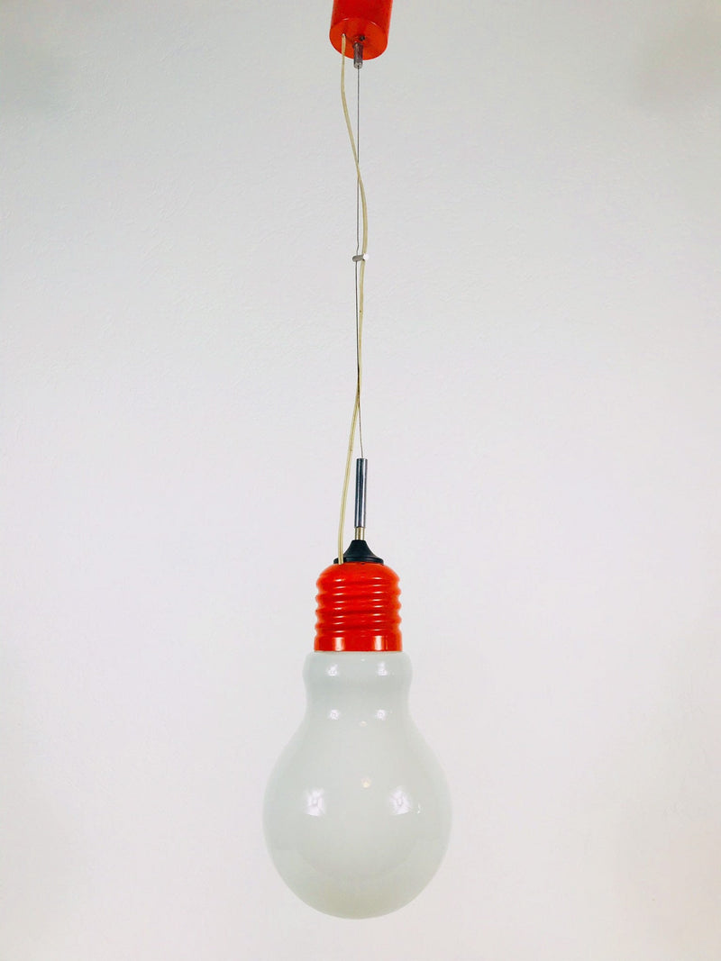Italian Space Age Orange Metal Hanging Lamp, Italy,  1970s