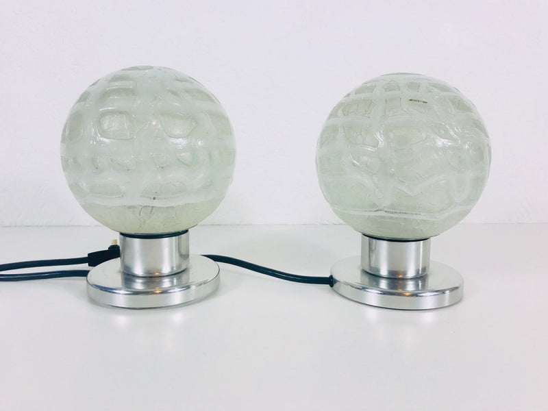 Pair of Chrome and Ice Glass Table Lamps by Doria, Germany 1960s