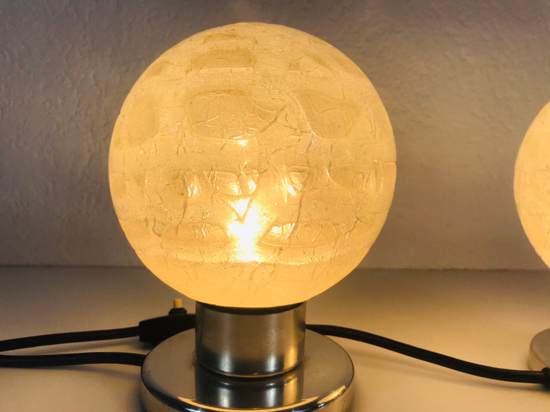 Pair of Chrome and Ice Glass Table Lamps by Doria, Germany 1960s