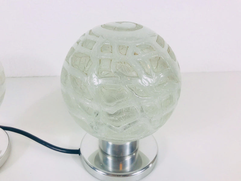 Pair of Chrome and Ice Glass Table Lamps by Doria, Germany 1960s