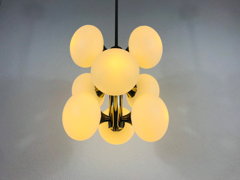 Mid-Century 9-Arm Chrome Ceiling Lamp from Kaiser, Germany, 1960s