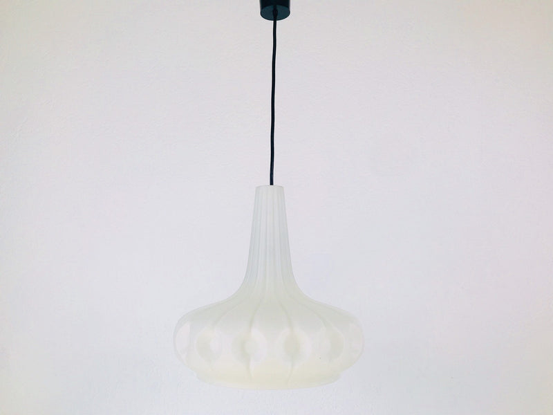 Large Peill and Putzler Space Age White Glass Pendant Lamp, Germany, 1970s