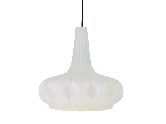 Large Peill and Putzler Space Age White Glass Pendant Lamp, Germany, 1970s