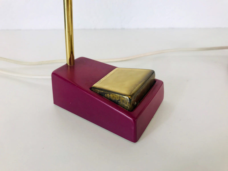 Pair of 2 Beautiful Brass and Red Metal Table Lamps, Germany, 1960s