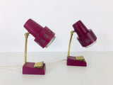 Pair of 2 Beautiful Brass and Red Metal Table Lamps, Germany, 1960s