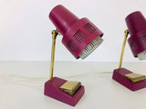 Pair of 2 Beautiful Brass and Red Metal Table Lamps, Germany, 1960s