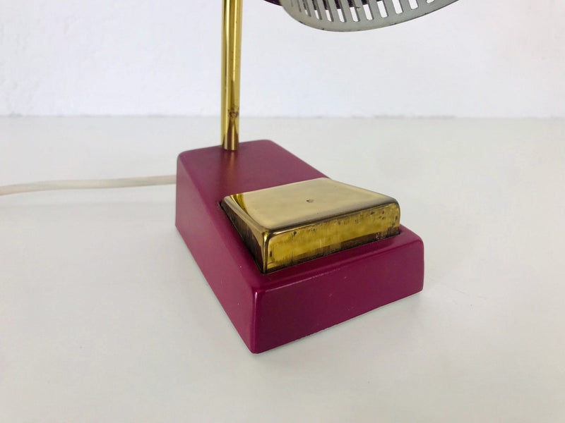 Pair of 2 Beautiful Brass and Red Metal Table Lamps, Germany, 1960s