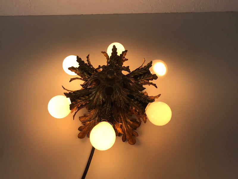 1 of 6 Very Elegant Brass Florentine Flush Mount or Wall Lamp by Banci, Italy 1960s