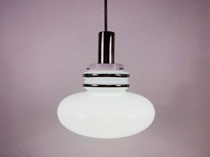 Sölken Space Age White Glass Pendant Lamp, Germany, 1970s