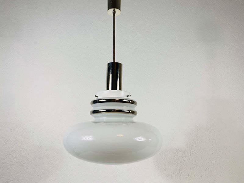 Sölken Space Age White Glass Pendant Lamp, Germany, 1970s