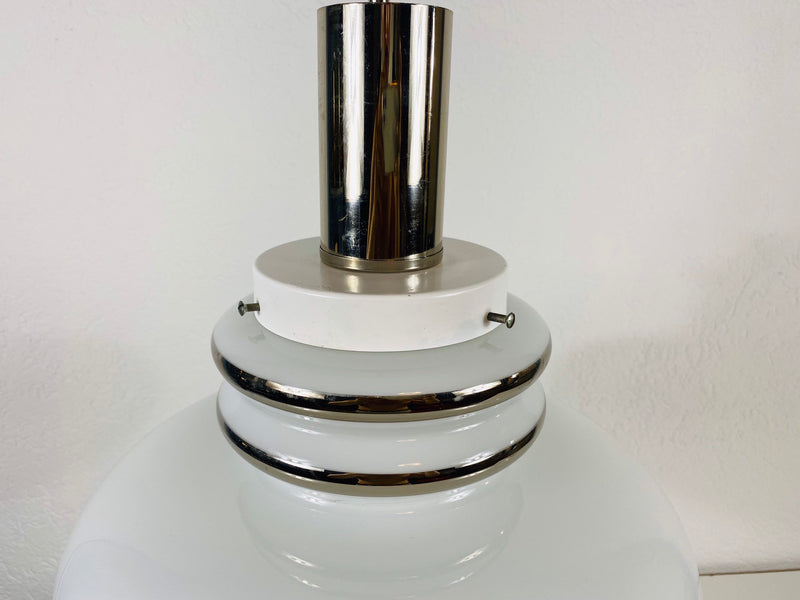 Sölken Space Age White Glass Pendant Lamp, Germany, 1970s