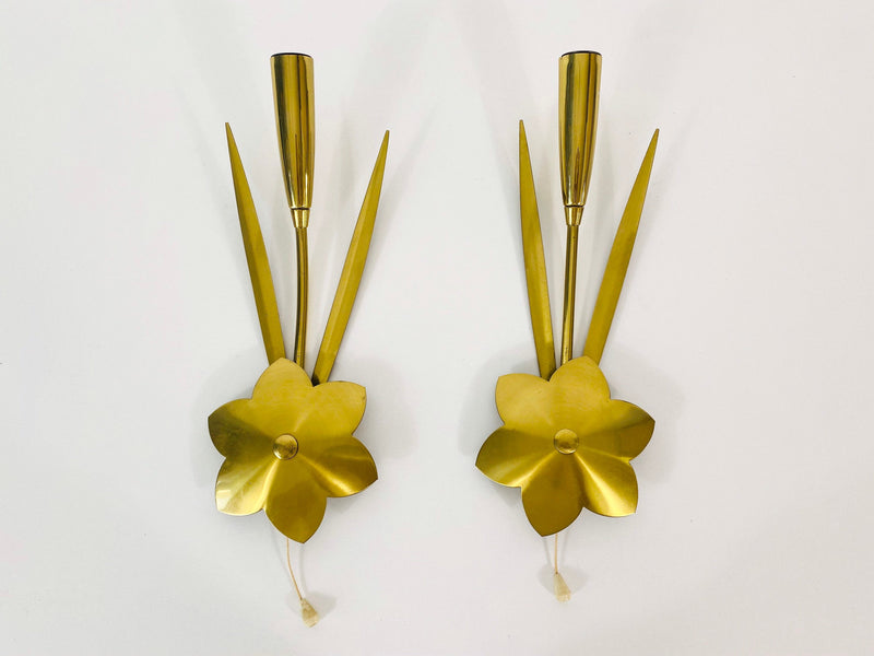 Pair of Sputnik Brass Wall Lamps, Germany, 1960s