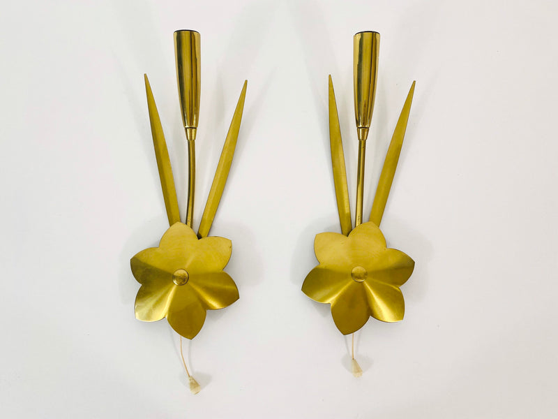 Pair of Sputnik Brass Wall Lamps, Germany, 1960s