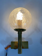 Pair of Brass and Ice Glass Wall Lamps by Hillebrand, Germany, 1960s