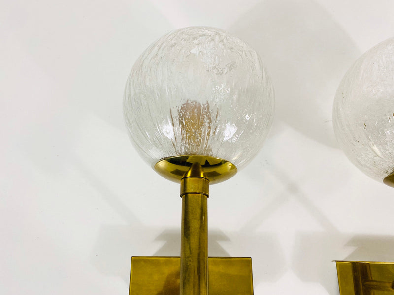 Pair of Brass and Ice Glass Wall Lamps by Hillebrand, Germany, 1960s