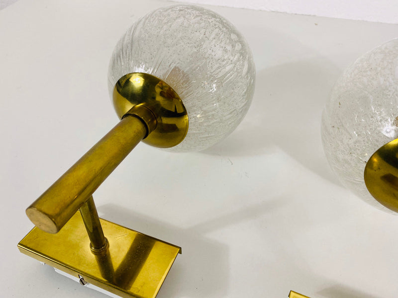 Pair of Brass and Ice Glass Wall Lamps by Hillebrand, Germany, 1960s