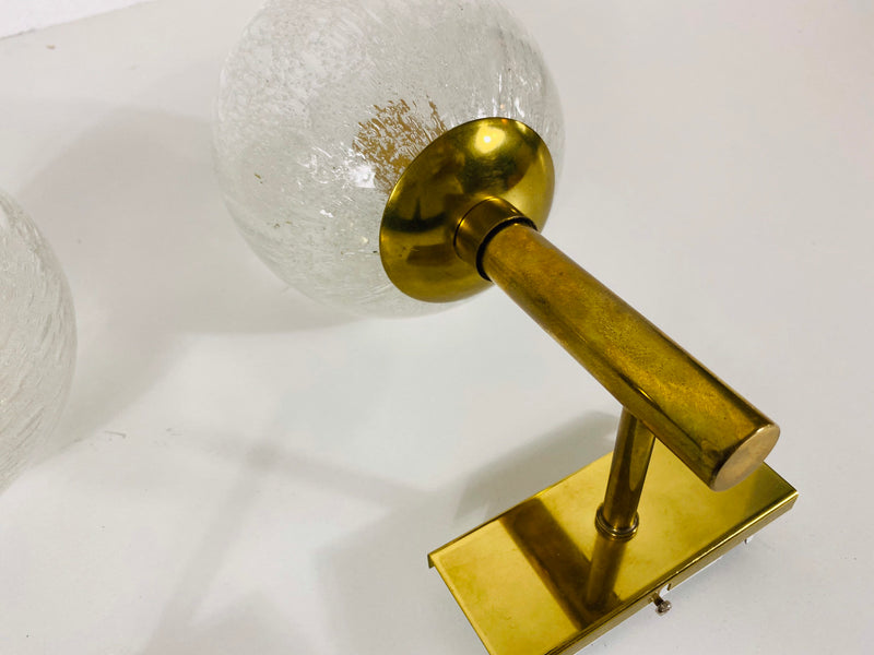 Pair of Brass and Ice Glass Wall Lamps by Hillebrand, Germany, 1960s
