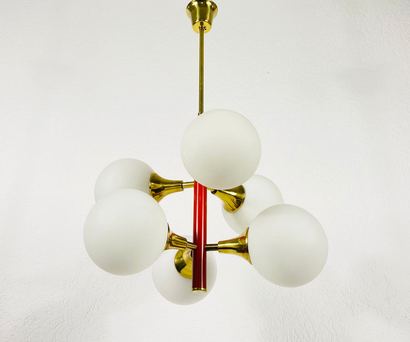 Mid-Century 6-Arm Red Ceiling Lamp from Kaiser, Germany, 1960s