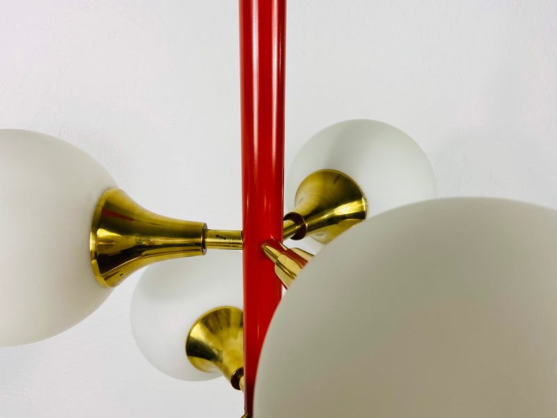 Mid-Century 6-Arm Red Ceiling Lamp from Kaiser, Germany, 1960s