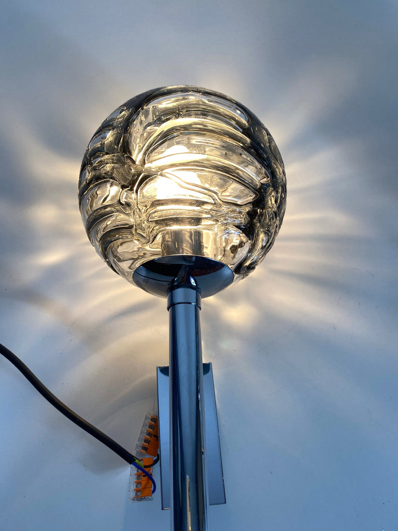 Set of 2 Chrome and Ice Glass Wall Lamps by Doria, Germany, 1960s