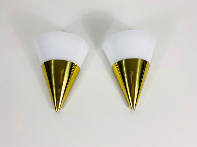 Pair of Brass and Ice Glass Wall Lamps by Limburg, Germany, 1960s