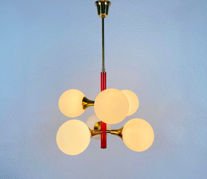 Mid-Century 6-Arm Red Ceiling Lamp from Kaiser, Germany, 1960s