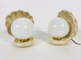 Very Rare Set of 2 Shell Shaped White Opaline Wall Lamps, Germany, 1960s