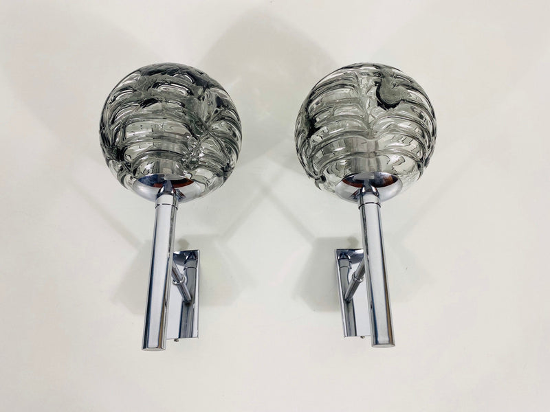 Set of 2 Chrome and Ice Glass Wall Lamps by Doria, Germany, 1960s