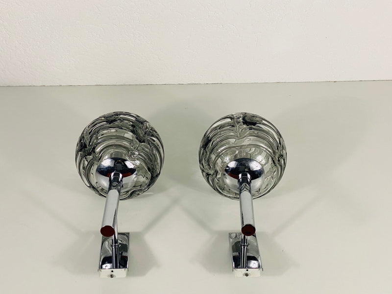 Set of 2 Chrome and Ice Glass Wall Lamps by Doria, Germany, 1960s