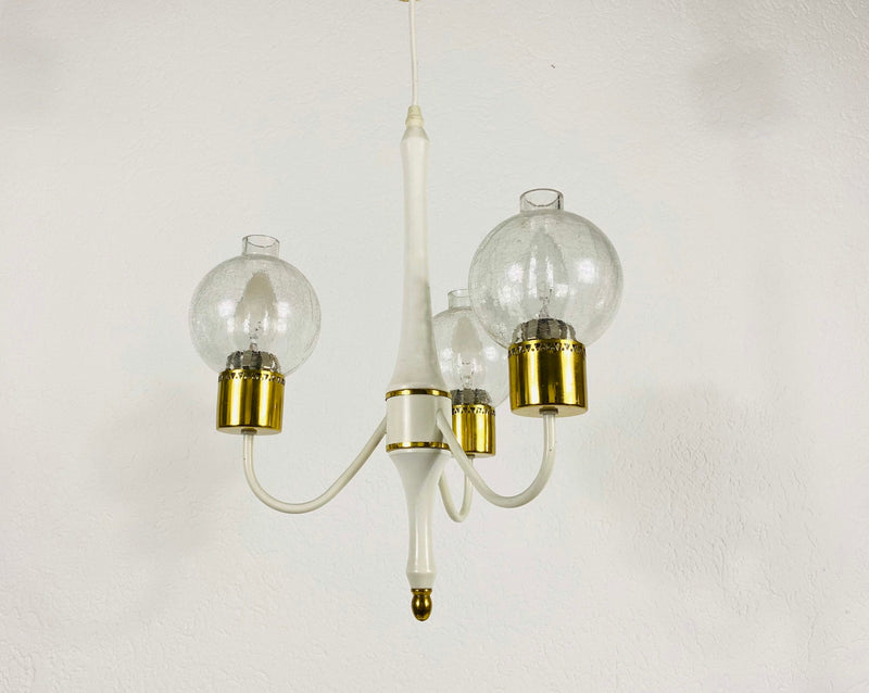 Midcentury Brass and Glass 3-Arm Tulip Chandelier, 1960s