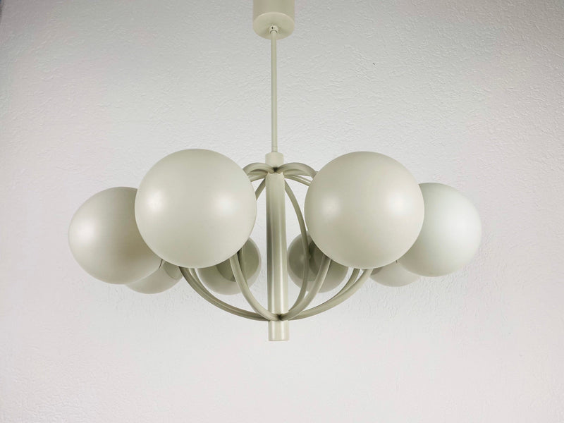 Large Kaiser Midcentury White 8-Arm Space Age Chandelier, 1960s, Germany