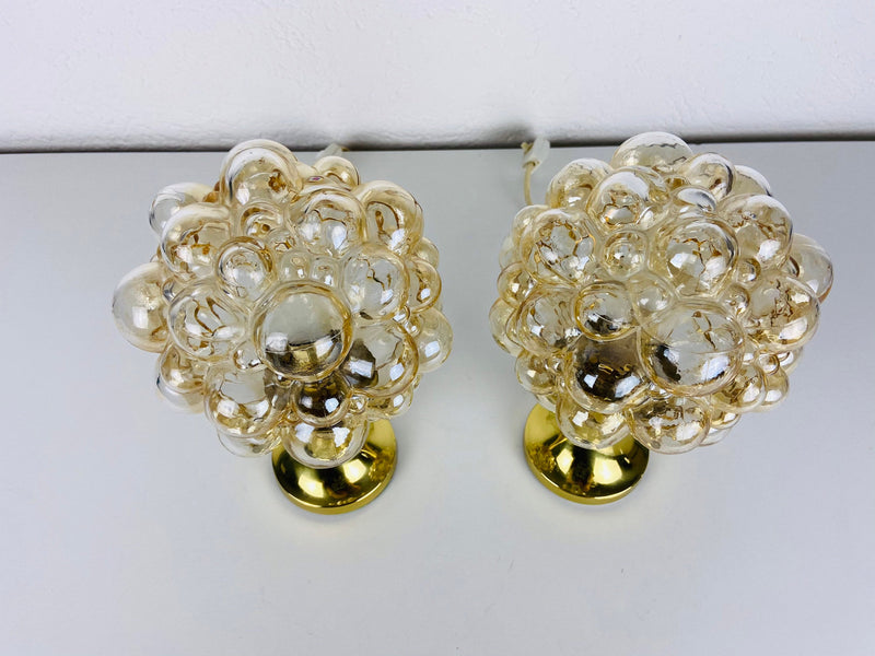Bubble Glass Table Lamps with Brass Base by Limburg, Germany, 1970s
