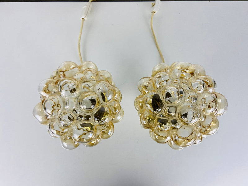 Bubble Glass Table Lamps with Brass Base by Limburg, Germany, 1970s
