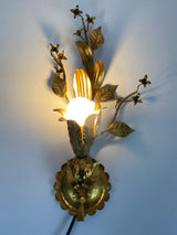 Set of 2 Golden Florentine Flower Shape Wall Lamps by Banci, Italy, 1970s