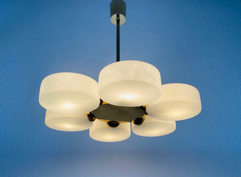 Exceptional Mid-Century Modern Brass Kaiser 6-Arm Space Age Chandelier, 1960s