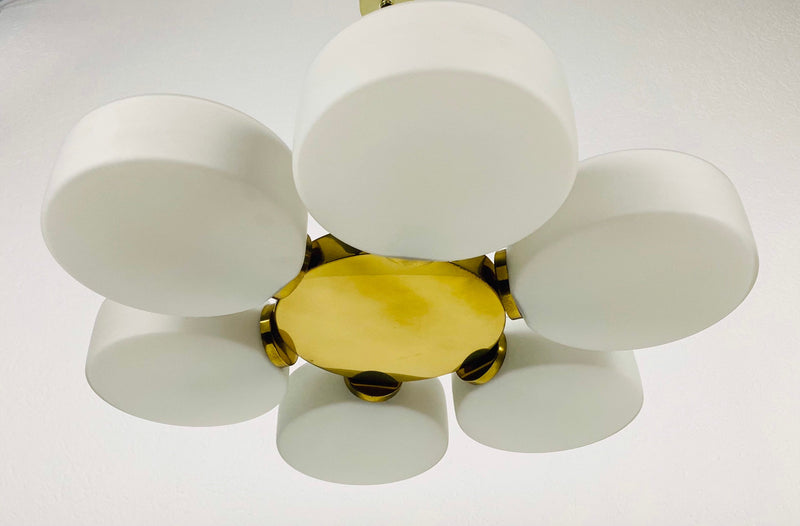 Exceptional Mid-Century Modern Brass Kaiser 6-Arm Space Age Chandelier, 1960s