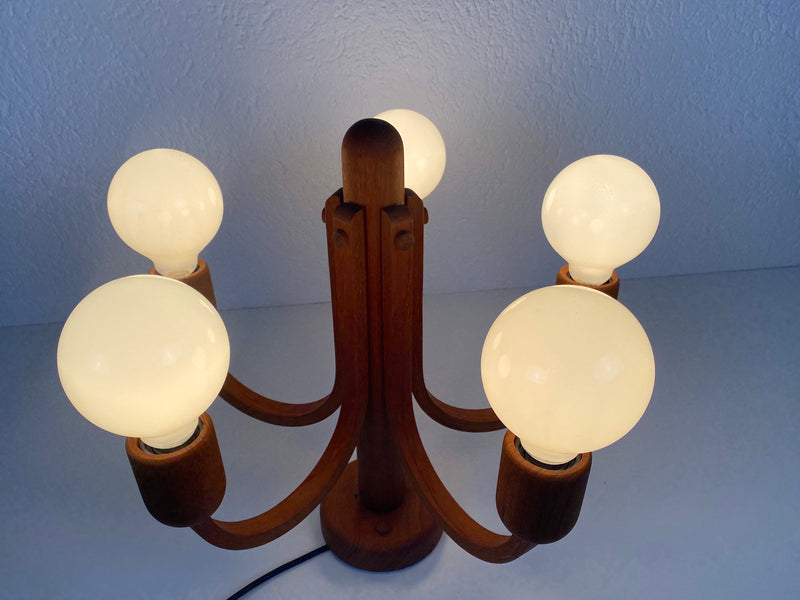 Teak Pendant Lamp with 5 Arms by Domus, 1960s