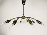 Italian Midcentury Brass 10-Arm Sputnik Chandelier Arredoluce Attributed, 1950s